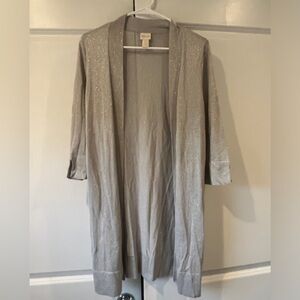 Chicos long cardigan, silver and shimmery